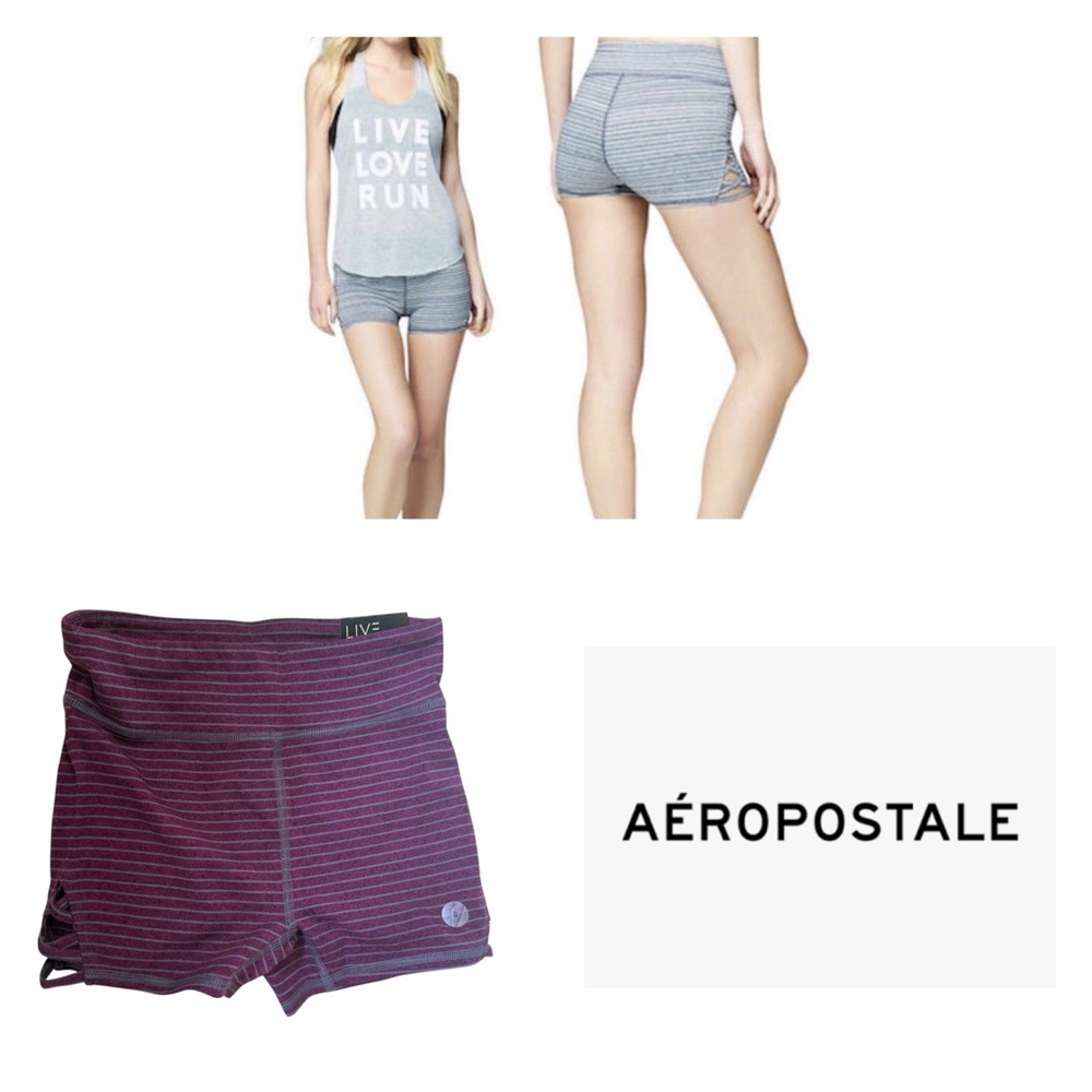 NWT AEROPOSTALE LLD Women S Interlaced Stripe Yoga Gym Run Volleyball Shorts